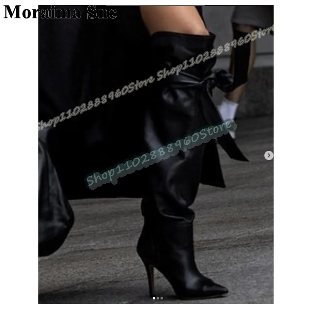 

Over The Knee Black Plus Size Lace Up Boots Stilettos High Heel Shoes For Women Slip On Pointed Toe Stylish Zapatos Para Mujer