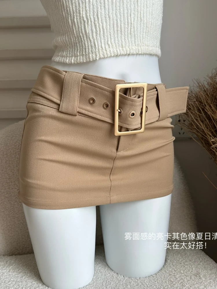 Khaki Anti-slip Hip Wrap A-line Skirt for Women American Retro Spice High-waisted Slimming Half Pack Summer Conjuntos De Mujer