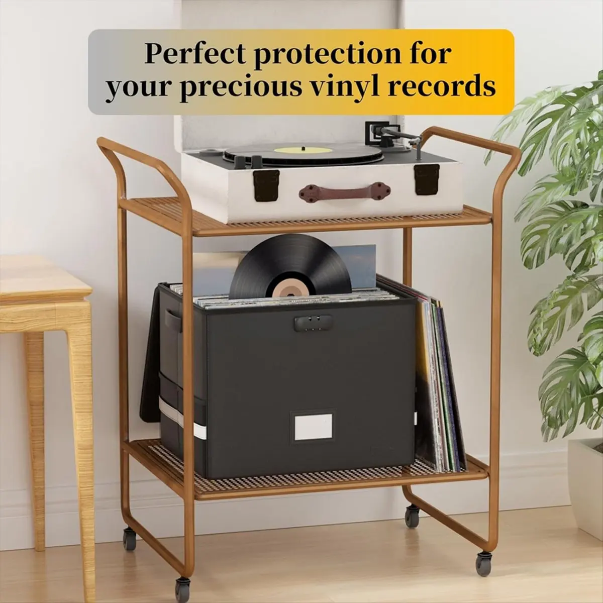 A45M Vinyl Record Storage Box with Lock,Fireproof&Water Record Organizer Storage for 100+ Single Records
