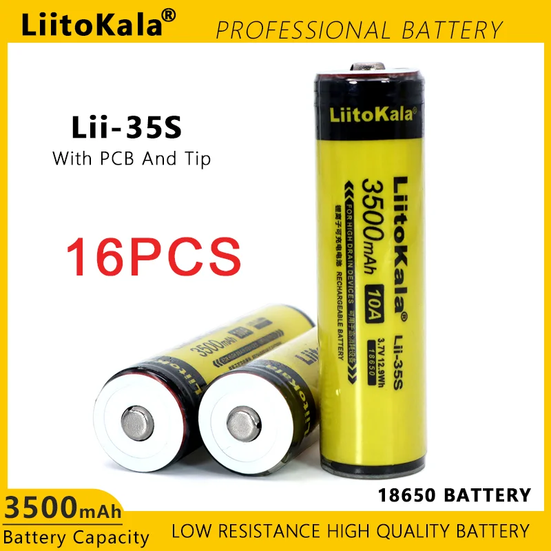 

16PCS LiitoKala Lii-35S 18650 Battery 3.7V 3500mAh Recharge Lithium Battery Suitable for Flashlight PCB Protection