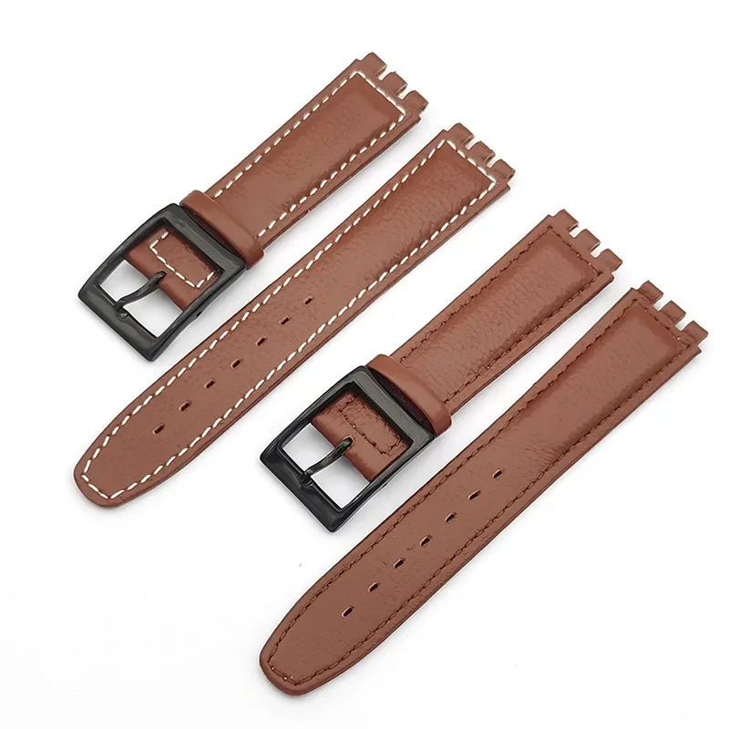 17mm Leather Strap for Swatch Cowhide Lychee Leather Watch Band Men Women Replacement Bracelet Accessories Band Metal Buckle