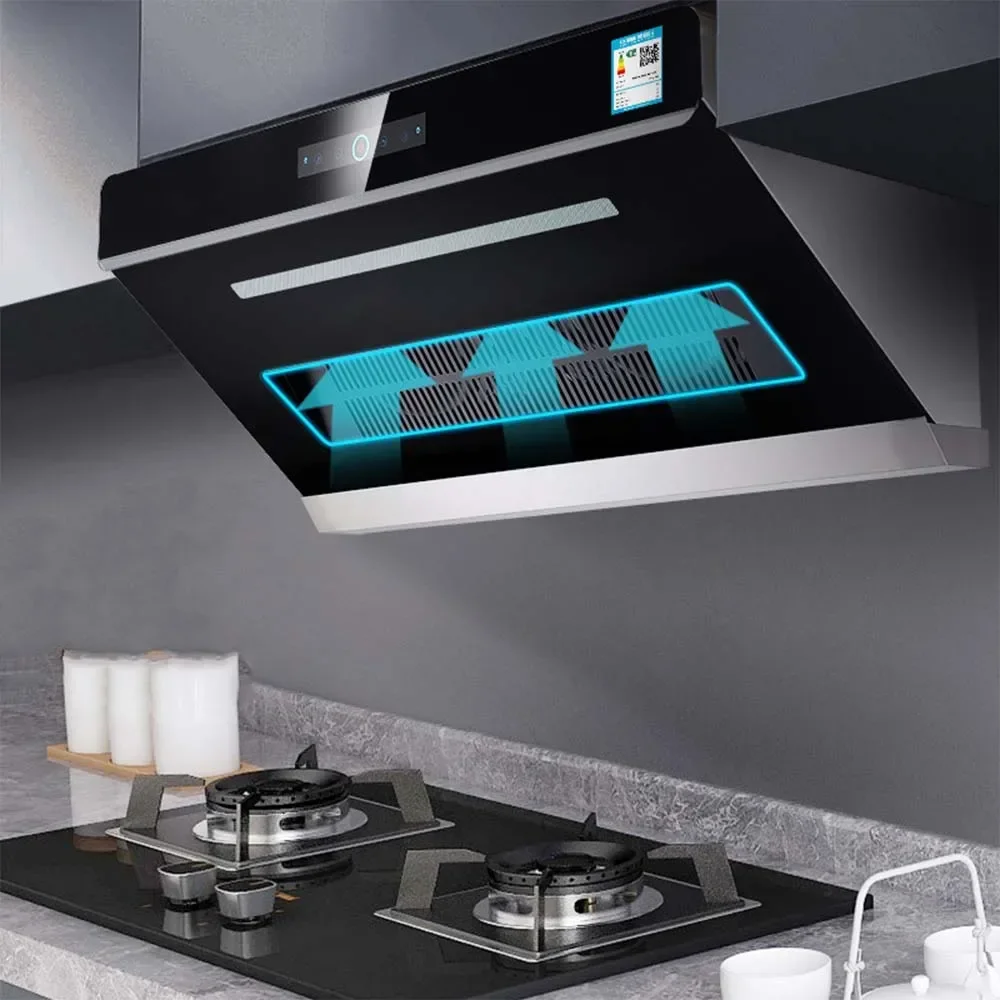 Household Side Suction Range Hood, High Suction Automatic Hot Cleaning Range Hood, Dual Motor Range Hood