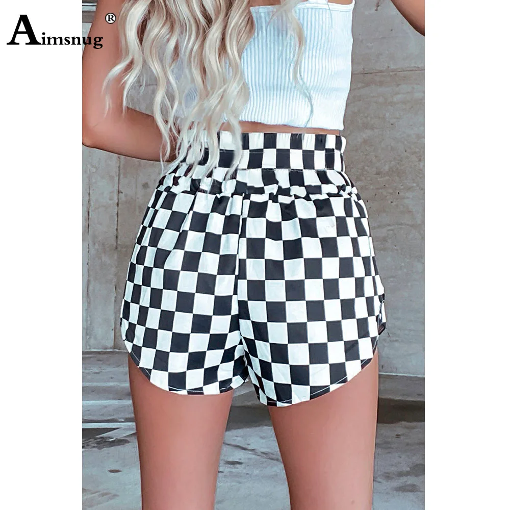 2025 frauen Stehen Tasche Casual Strand Shorts High Cut Elastische Taille Mode Retro Plaid Shorts Frauen Unregelmäßige Kurze Hosen neue