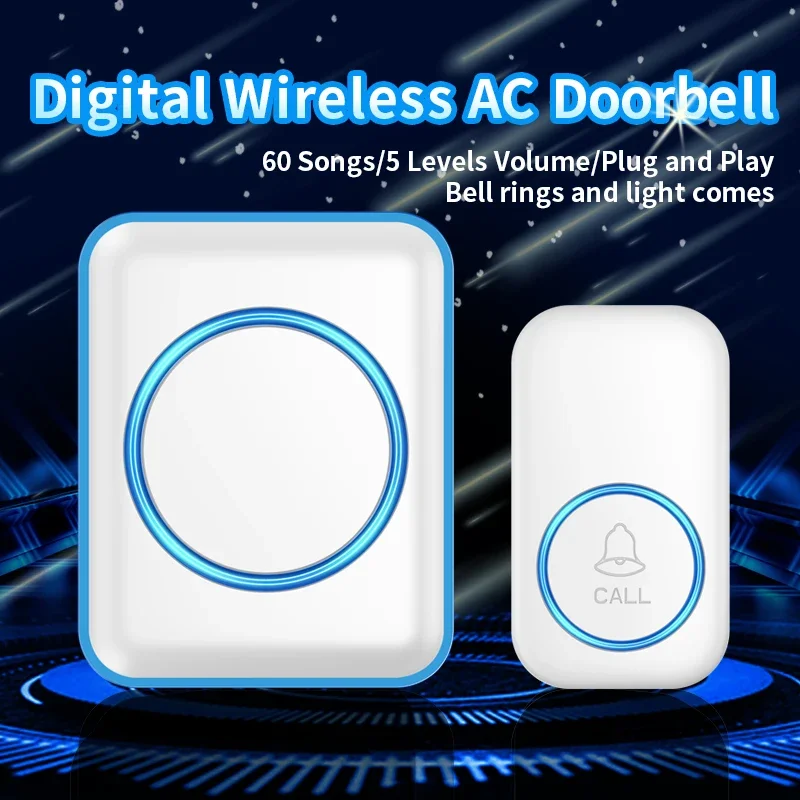 CACAZI Outdoor Intelligent Wireless Doorbell Waterproof Door Ring Chime for Smart Home 300M Long Range 60 Songs US EU UK Plug