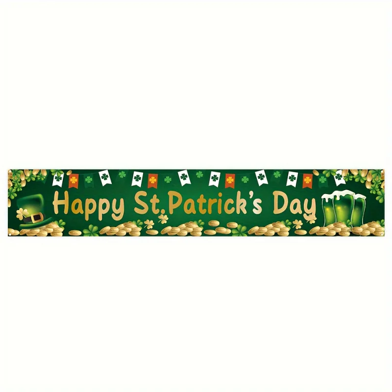 VIKAMA St. Patrick's Day Wandteppich Glücksklee Irisches Festivalbanner Langlebiges Polyester Kupferschnalle Heimparty Hängedekoration