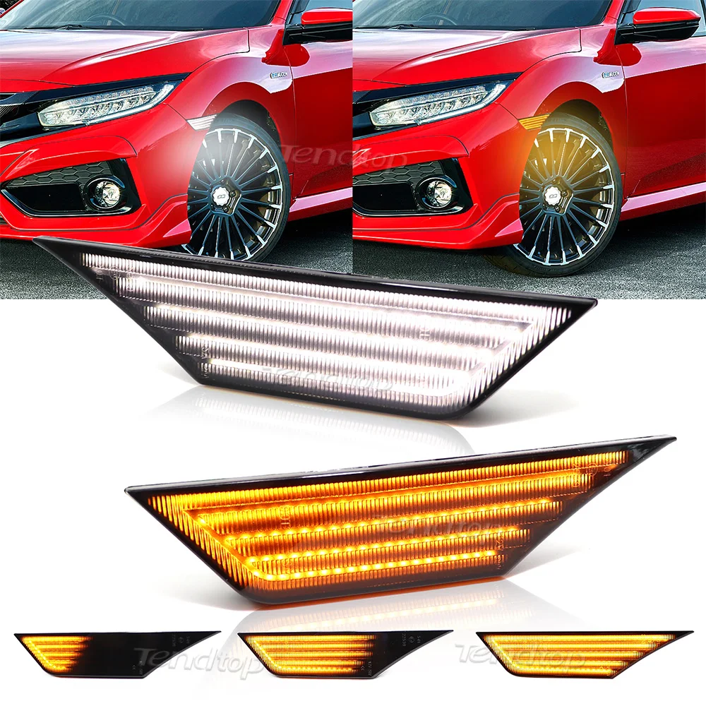 For Honda Civic 10th Gen Sedan/Coupe/Hatchback DRL White Dynamic Flowing LED Turn Signal Side Marker Light Blinker