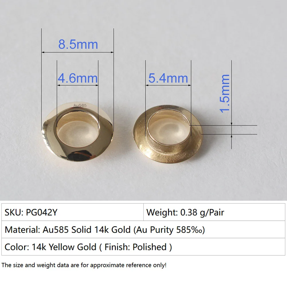 AU585 Solid 14k Carat Gold Eyelet Rivets for Big Hole Beads, jewelry DIY gold findings/components