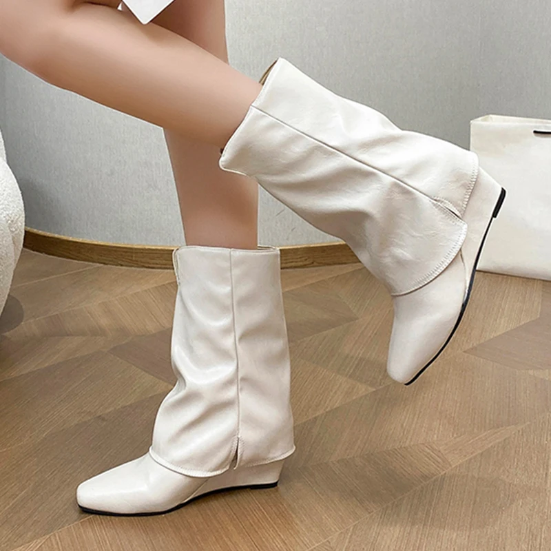 أسافين المرأة منتصف العجل أحذية عالية الكعب أحذية مصمم أحذية امرأة شتاء 2025 مثير العلامة التجارية مضخات حذاء الثلج عالي الرقبة دافئ تشيلسي بوتاس #2