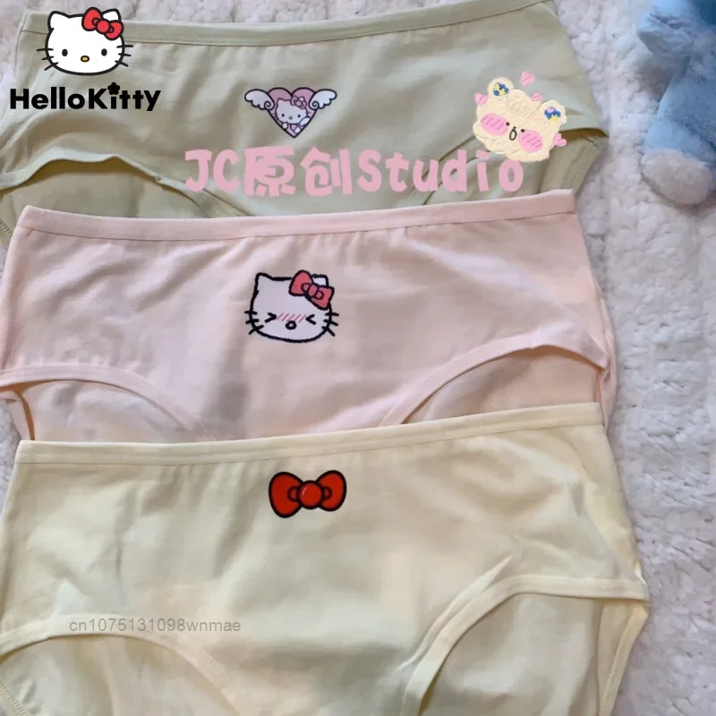 

3 Pcs Sanrio Kawaii Sexy Hello Kitty Underwear Breifs Y2k Cute Cartoon Printed Girl Mid Waist Cotton Underpants Sweet Clothes