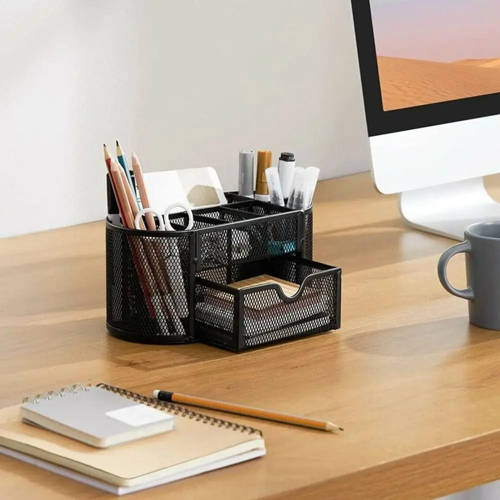 High Quality With Drawer Storage Box Pen Holder Stationery Container Desk Organizer Metal Mesh