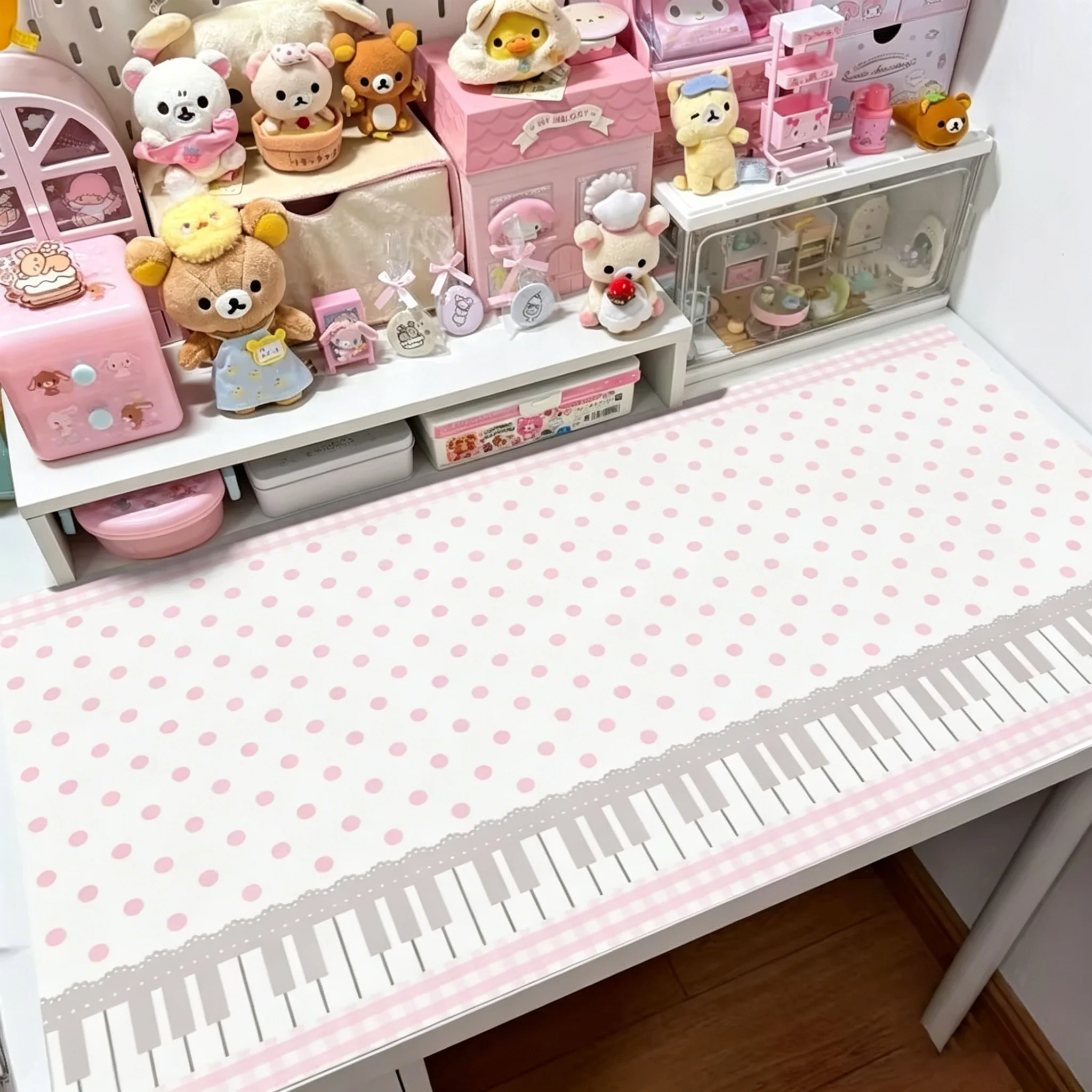 Protetor de Mesa de Couro com Estampa de Teclas de Piano e Poás, Mouse Pad Rosa Y2K para Meninas, Tapete de Mesa para Escritório, Impermeável e Antiderrapante, Protetor de Mesa em PU