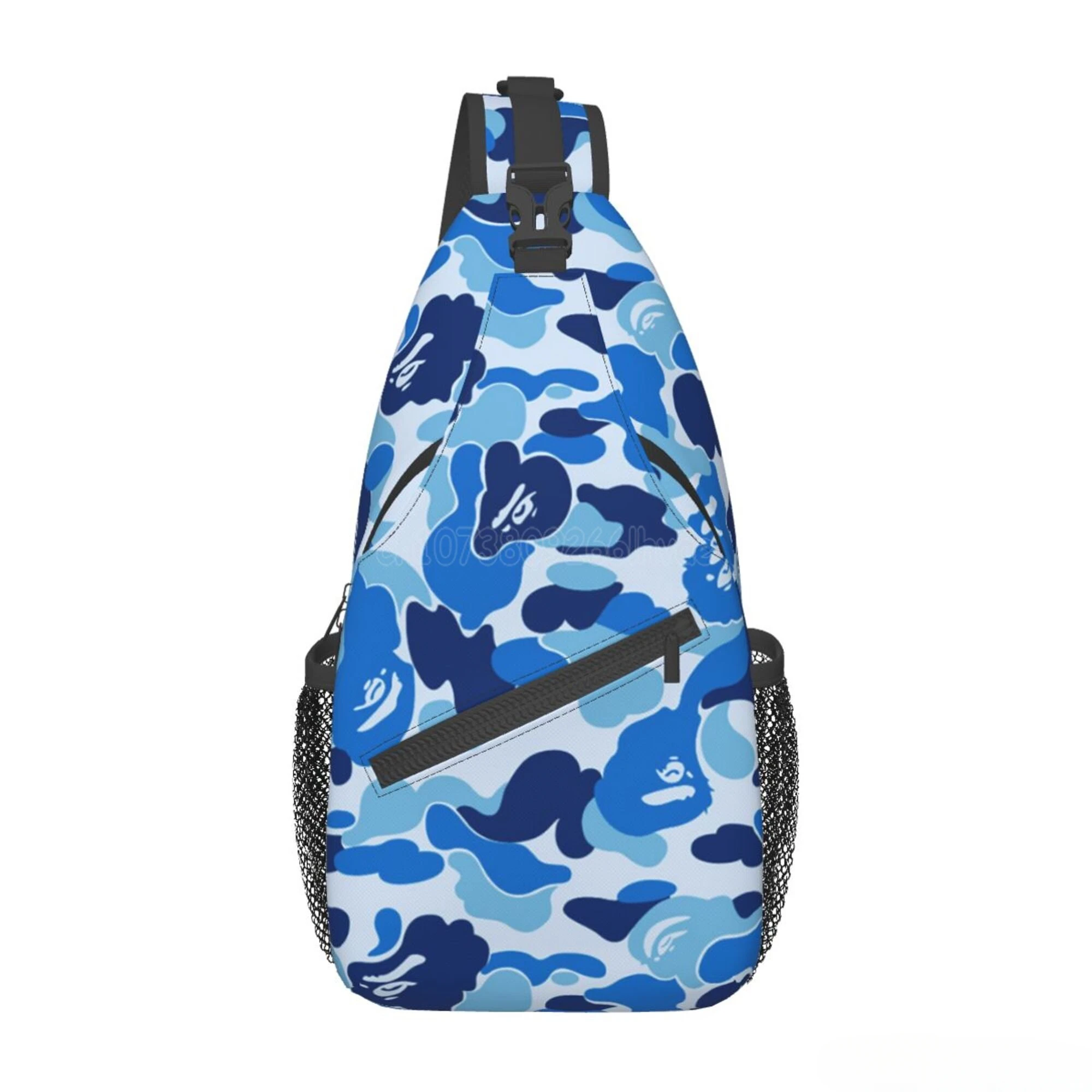 Blue Camo Sling Bag Women Men Backpack Crossbody Bag Travel Hiking Casual Sport Climbing Runners Daypack Waterproof