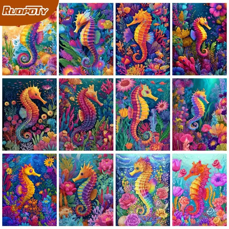 PhotoCustom اللوحة حسب عدد الزهور الباندا الرسم على قماش رسمت باليد الفن هدية DIY صور حسب عدد الحيوانات أطقم المنزل ديسمبر