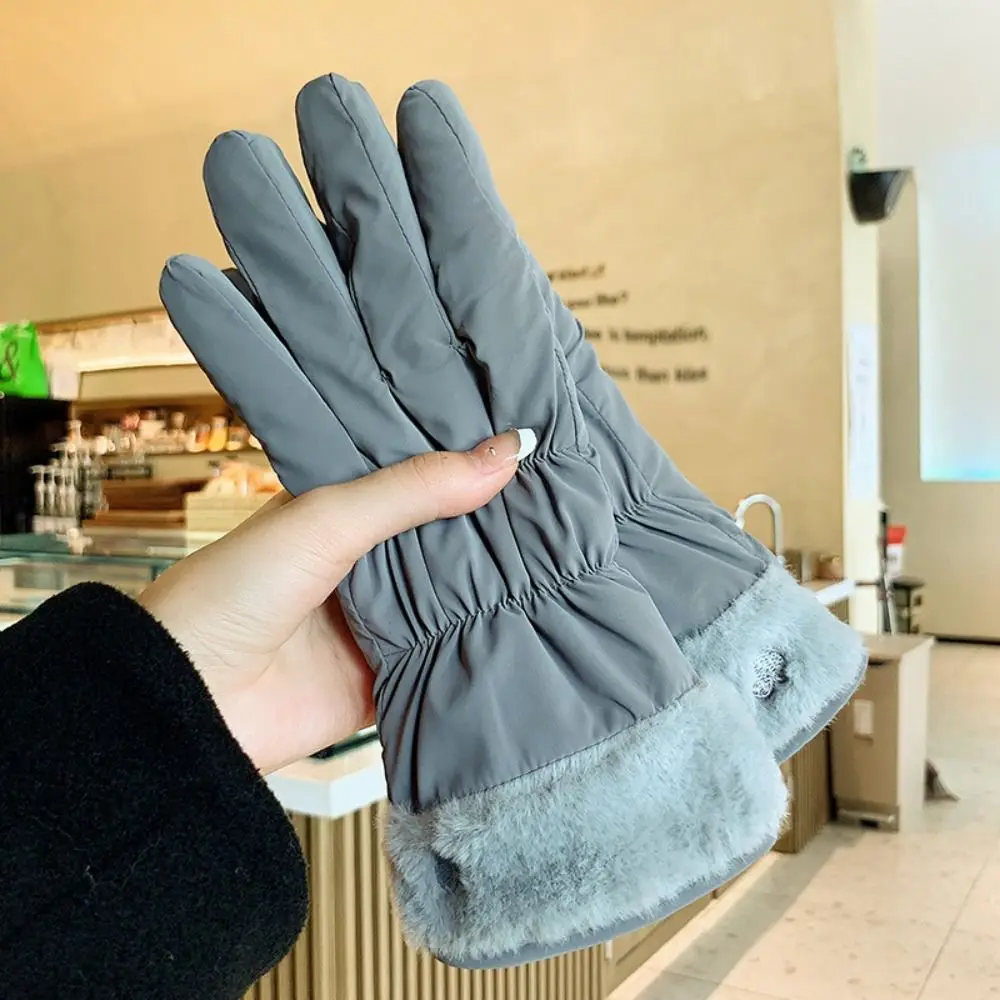 Simple Warm Winter Plush Gloves Skiing Thicken Heart Embroidery Gloves Korean Five Finger Outdooor