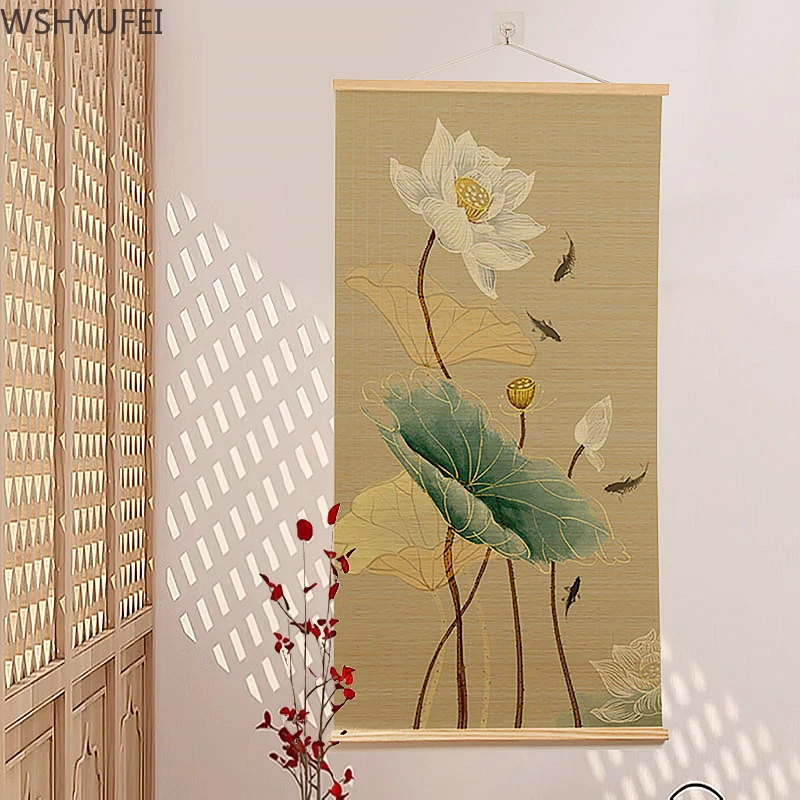 25CMX50CM Lotus New Chinese Printing Zen Bamboo Curtain Decoration Painting/Living Room Corridor Roller Shutter/room Partition