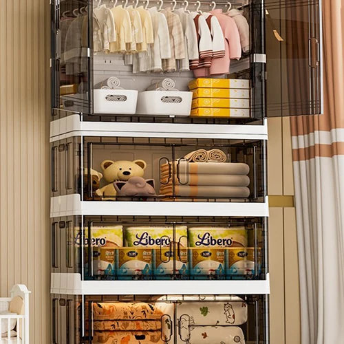 접이식 옷장 옷 캐비닛, 간단한 옷장, 큐브 보관 잠금 옷장, 플라스틱 정리함 쓰레기통, 홈 침실 찬장 