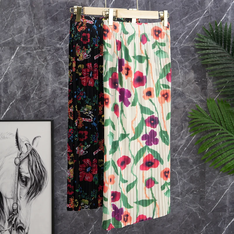 

Шелковистая драпированная юбка миди с завышенной талией, А-силуэт, с цветочным принтом, плиссированная, из смесового полиэстера и хлопка, для офиса, летняя мода