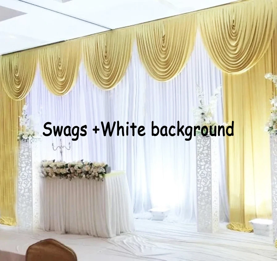 

3x6m/10x20FT White And Bright Yellow Gold Wedding Backdrop Curtain With Swag Wedding Drapes Background Curtains