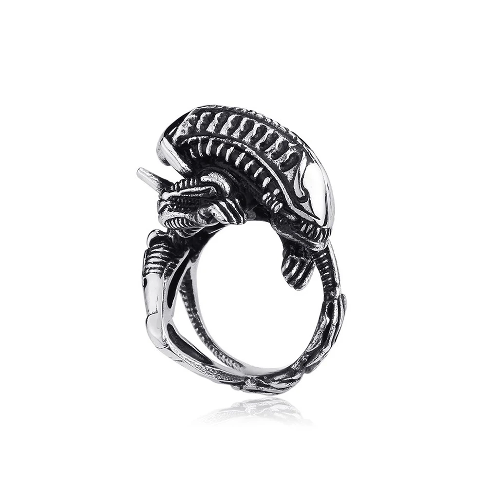 Unique Vintage 316L Stainless Steel Alien Predator Ring For Men Women Gothic Punk Skull Rings Cool Fashion Jewelry Dropshipping