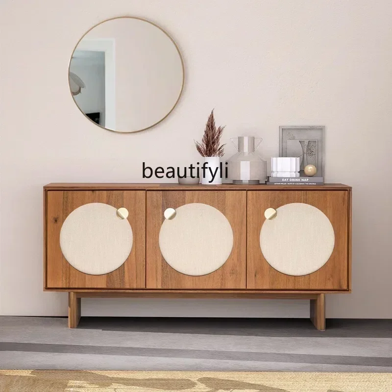35Nordic solid wood log dining side cabinet Villa star hotel clubhouse floor tableware storage cabinet