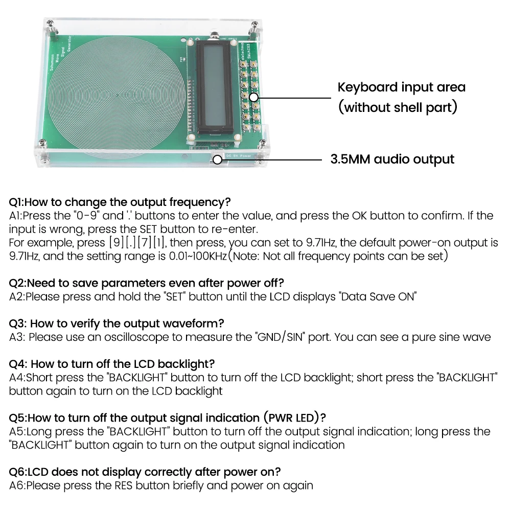 7,83 Hz Generator fal Schumanna Czysta częstotliwość sinusoidalna Generator sygnału z regulacją 0,01 Hz ~ 100000 Rezonator audio z czystą falą