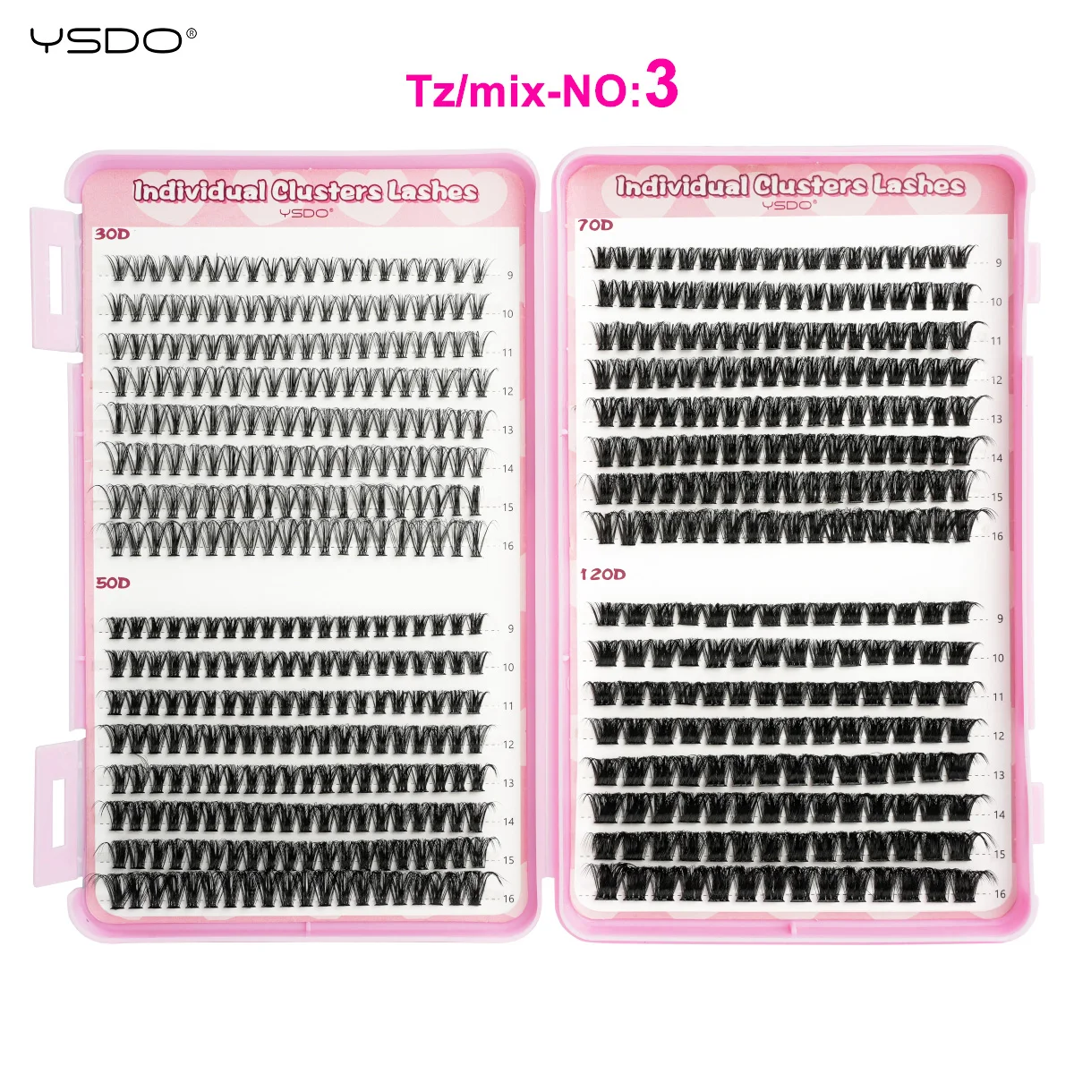 YSDO DIY Wimpernverlängerungsset 14/32P Einzelwimpern-Set Cluster D Curl 9-16mm Mix 30D-120D Wimperncluster mit Bindung und Dichtung – Detail 19