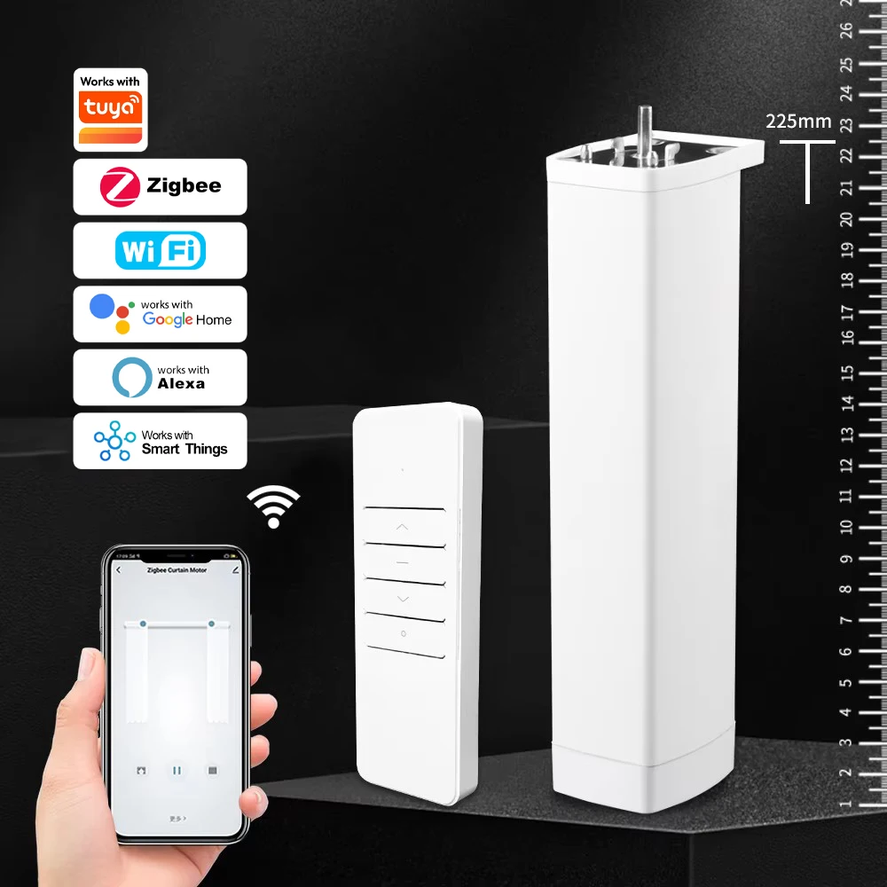 Work With Tuya Wifi/Zigbee Electric Curtain Shutter Motor with RF Remote 22.5CM Size APP Control Alexa Google Home SmartThings