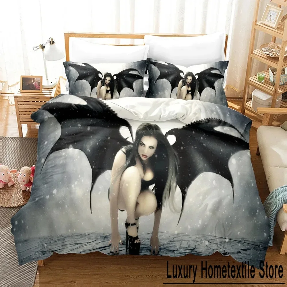 

3D Print Angel Bedding Set Boys Girls Twin Queen Size Duvet Cover Pillowcase Bed Kids Adult Fashion Home Textile Customizable