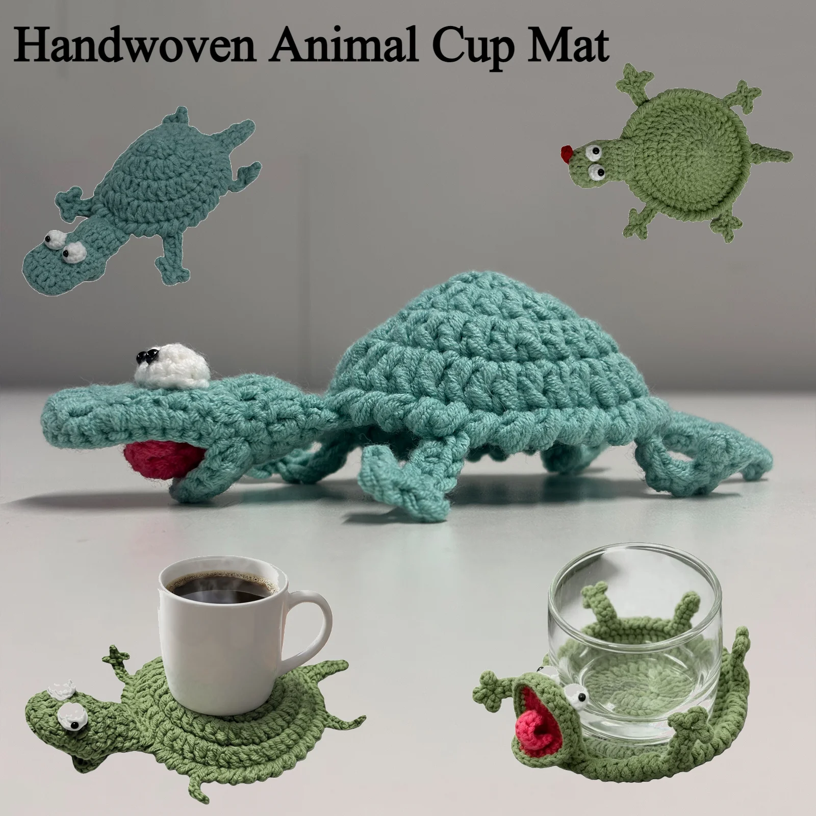 Crochet Lizard Cup Coaster Fun Little Lizard Animal Cup Mats Cute 3D DIY Handmade Funny Amigurumi Drink Mug Rug Desktop Decor view 2