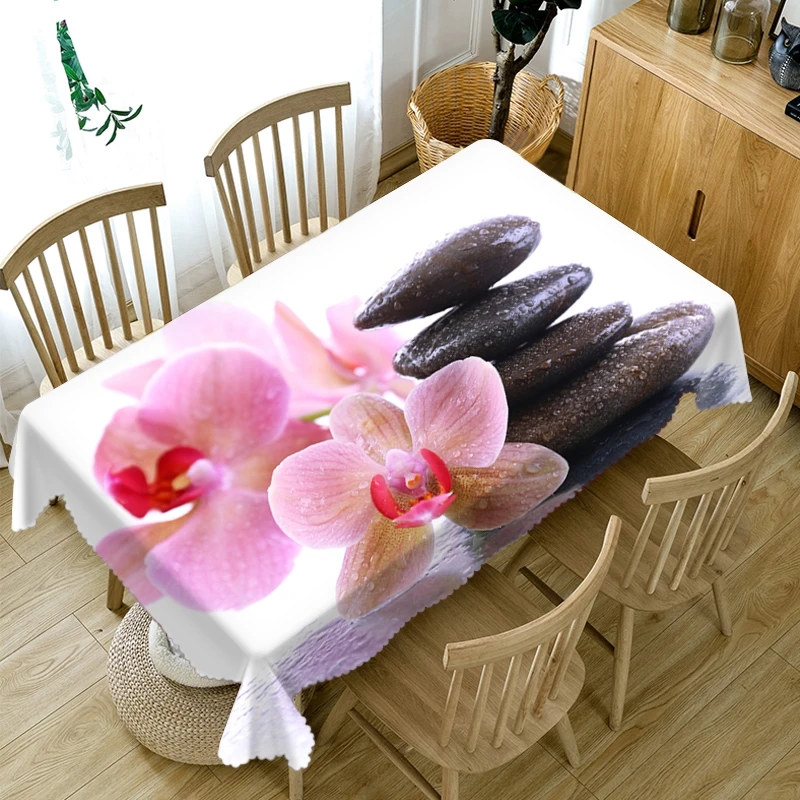 3D Tablecloth White Magnolia Flower Pattern Dustproof Dining Table Table Cloth Wedding Decoration Holiday Table Cover Manteles