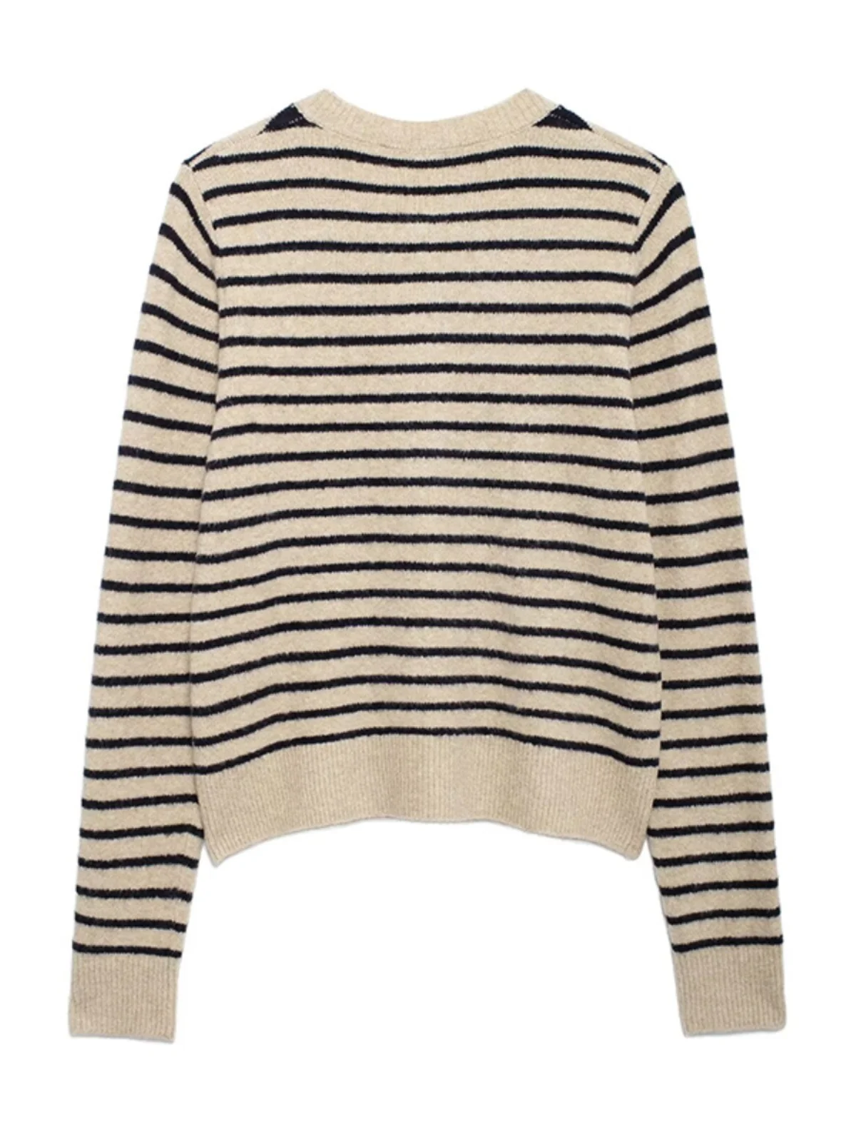 

New Autumn Women's Knitted Casual Long Sve round Ne Stripe Outerwear Street Sle ort Length Open Cardigan