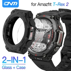 Glass+Case for Amazfit T-Rex 2 Screen Protector Tempered Glass Film & TPU Soft Protective Bumper T Rex 2 Rex2 Cover Accessories