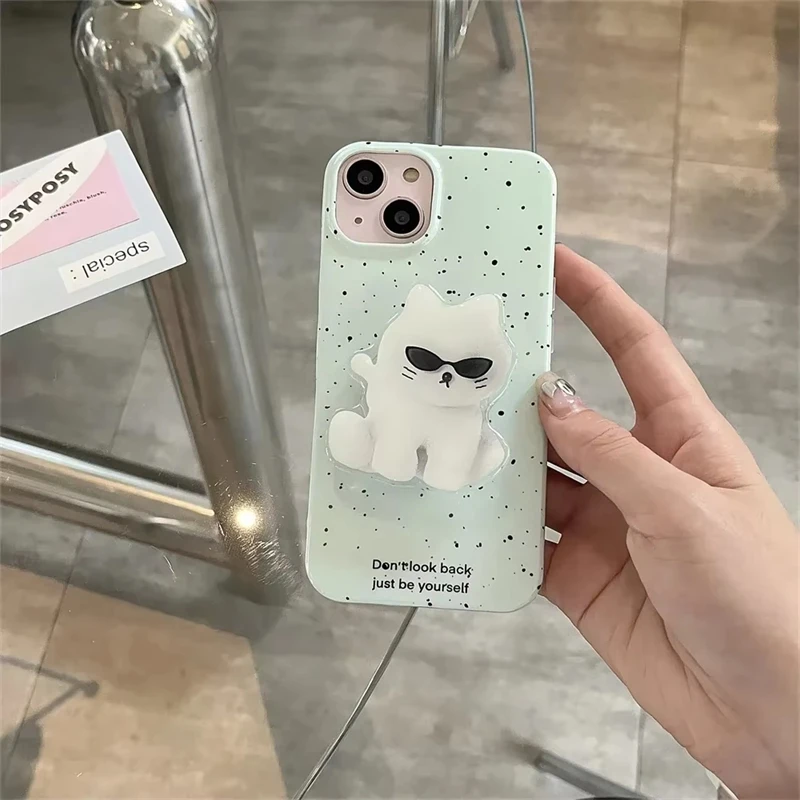 Cartoon Cute White Sunglasses Cat Stand Grip Tok GripTok Holder Ring Glossy Finger Bracket For iPhone 15 Girl Phone Accessories - view 4
