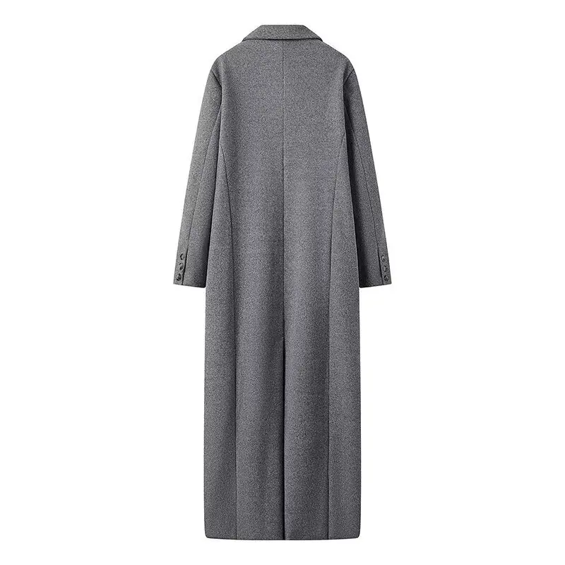 Tangada 2024 Winter Women Thick Warm Woolen Long Woolen Coat Long Sleeve Female Gray Overcoat JA045