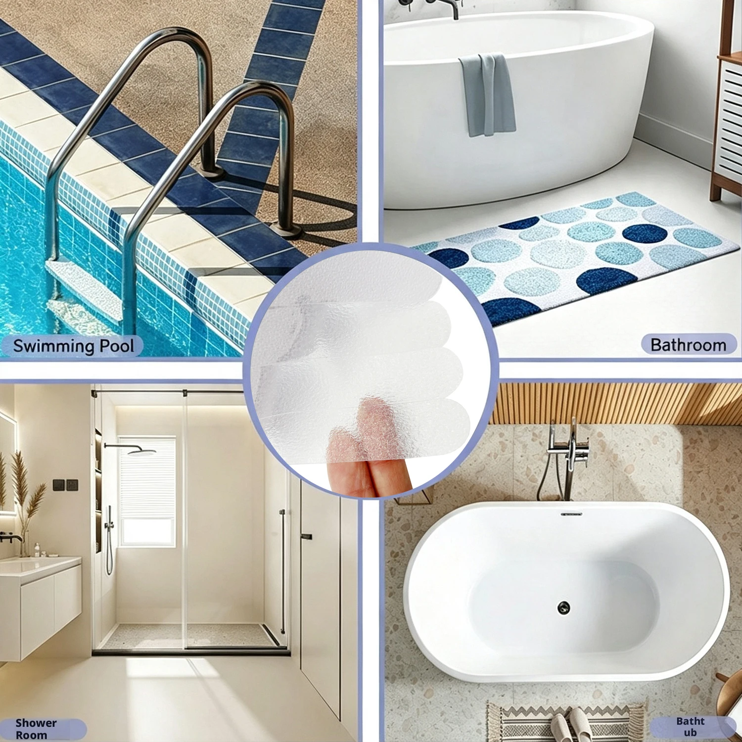 32 Pieces of Bathroom Bathtub Safety Anti-Slip Traction Tape, 2cm X 15cm, No Cutting Required, Self-Adhesive, Suitable for Indoor and Outdoor Stairs, Bathtubs, Swimming Pools, and Boats, Peva Transparent Anti-Slip Adhesive Tape, Safety Anti-Slip Roll Tape for Step Anti-Slip