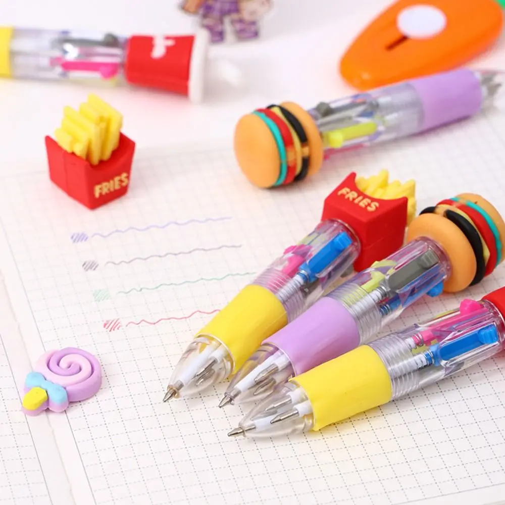 Kawaii Hamburger Cartoon 4-Color Pen Fries Cola Colorful Ink Gel Pen Multicolor Ice Cream Multicolored Pen School Office