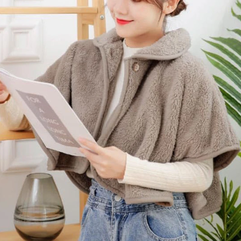 

Women Thicken Shawl Autumn Winter Warm Loungewear Elegant Plush Fluffy Thickened Warm Overcoat Cape Shawl Scarf Gray Tops