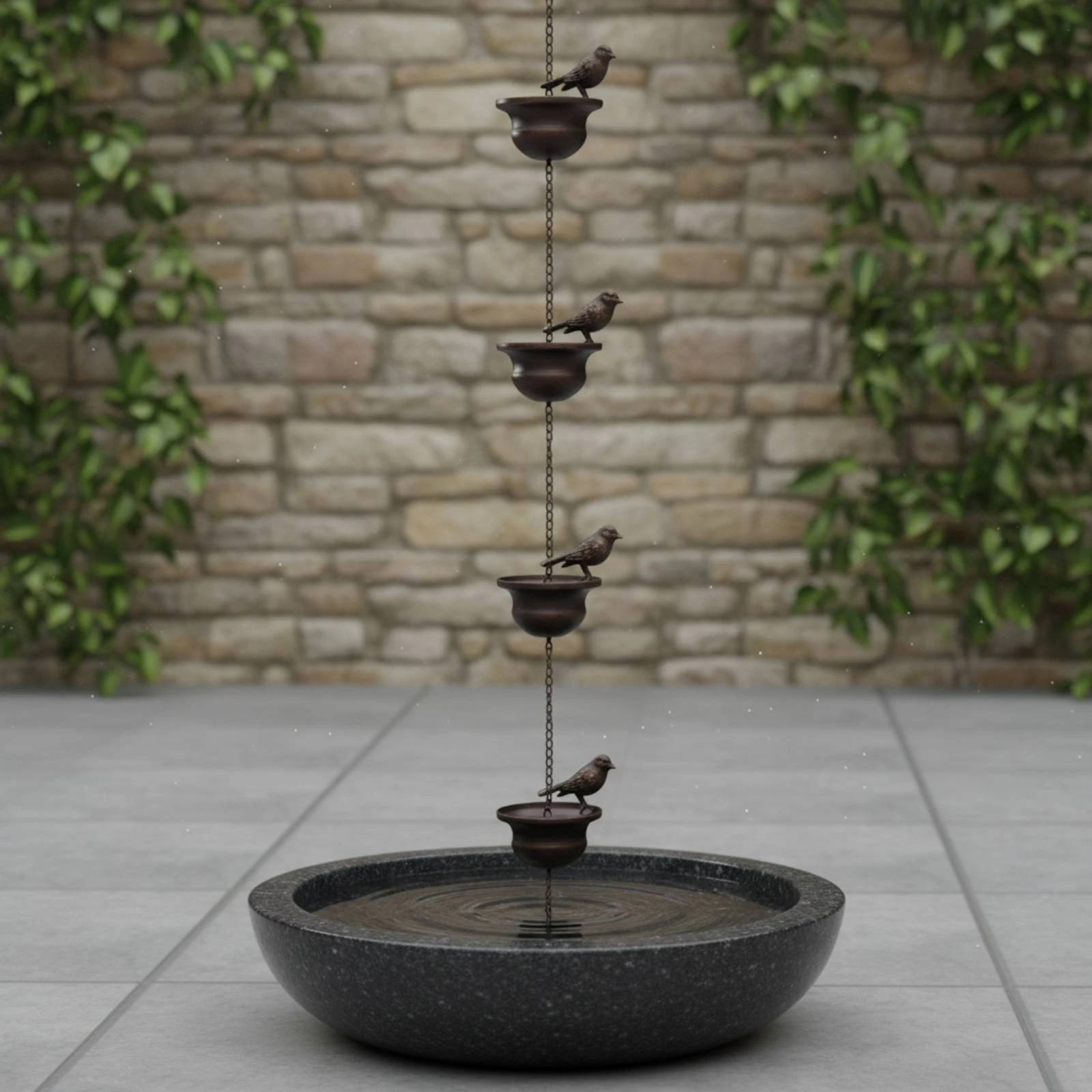 Metal Rain Chain Dark Brown Bird Rain Chain Gutter Ornament Vertical Water Feature Outdoor Decor Weather-Resistant for Courtyard