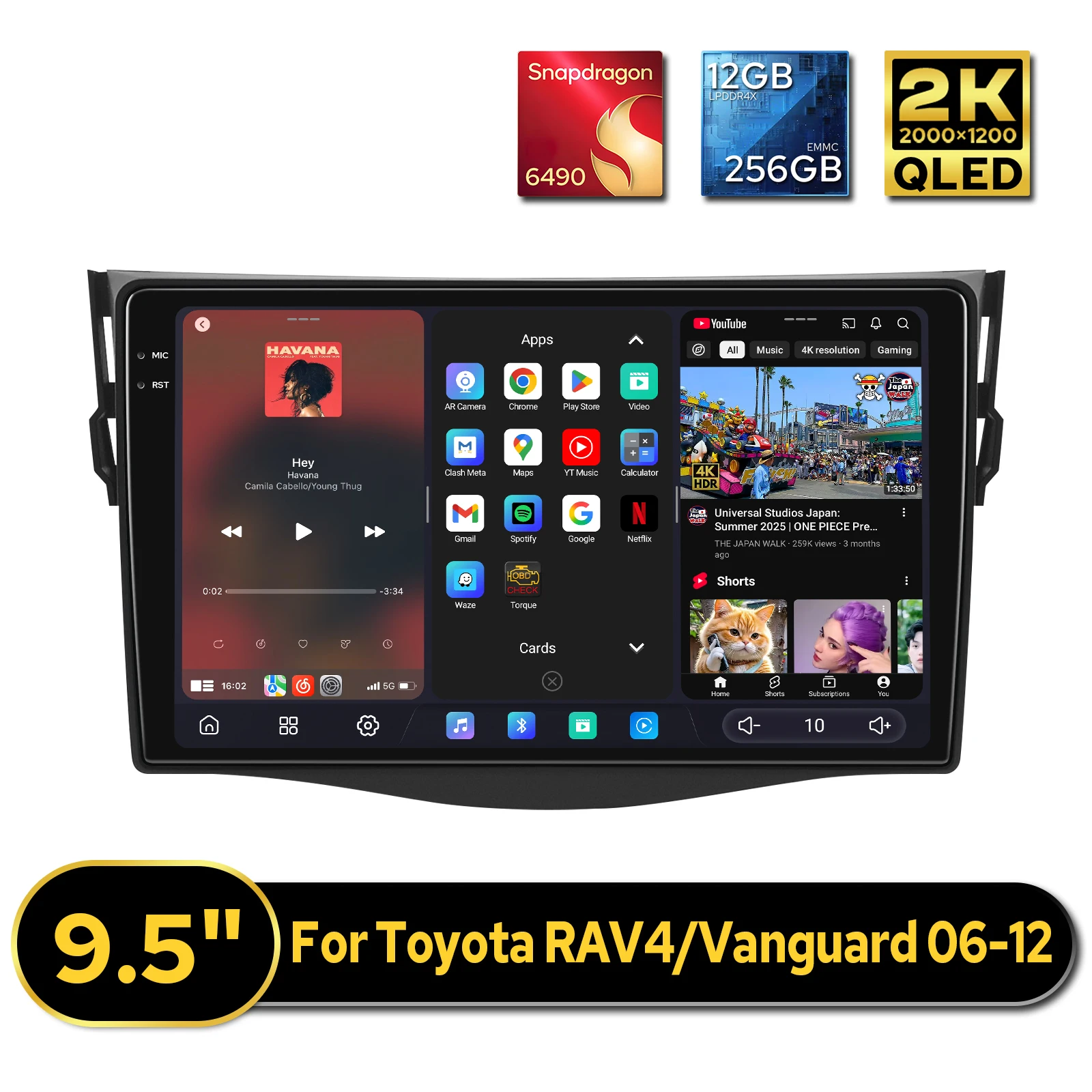 For Toyota RAV4 XA30 2006-2012 Android Head Unit Car Stereo 2K QLED 12GB+256GB Wireless CarPlay Android Auto Plug & Play