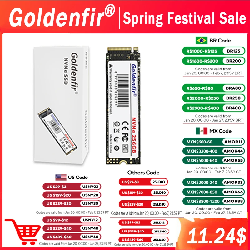 M2 SSD NVMe 256GB Goldenfir M.2 PCIe 128GB 120GB 512GB 1T Solid State Disk 2280 Internal Hard Drive for Laptop Desktop TLC/QLC