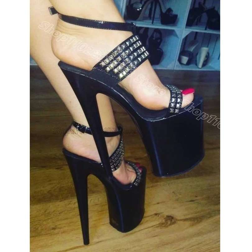 

Black Rivet Decor Platform Sandals Ankle Buckle Open Toe Fashion British Style Women Summer Dress Sandals Zapatos Para Mujere