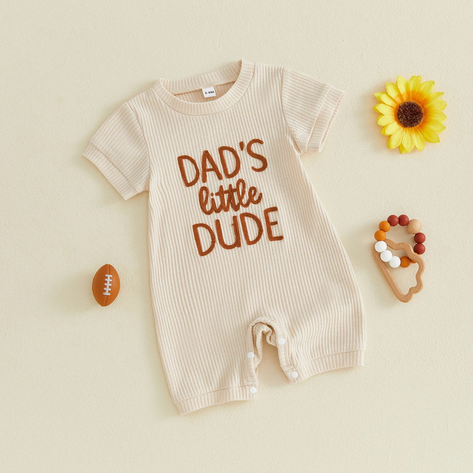 Baby Boy Summer Romper Waffle Letter Embroidery Newborn Short Sleeve Crew Neck Jumpsuit