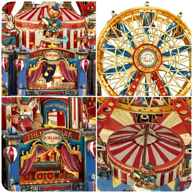 Grande roue rotative en bois, Kit de modèle de boîte à musique 3D DIY, cadeau de décoration de bureau élégant pour adultes