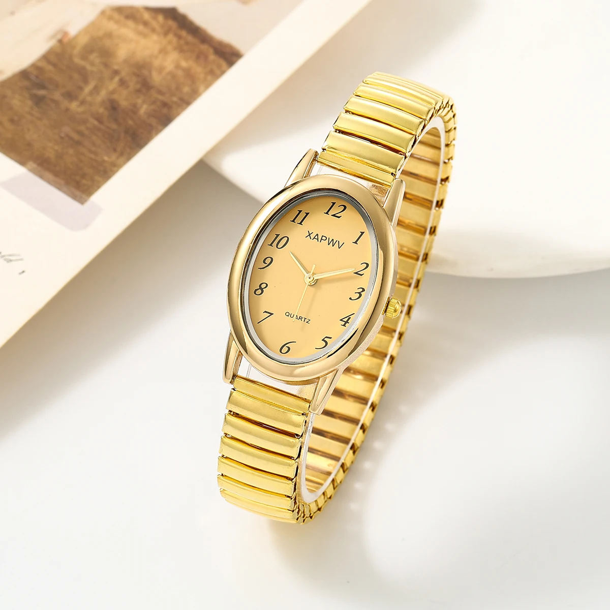 Arabic Digital Quartz Women's Watch Fashion Simple Women's Watch Trendy Personalized Stretch Steel Band Watch