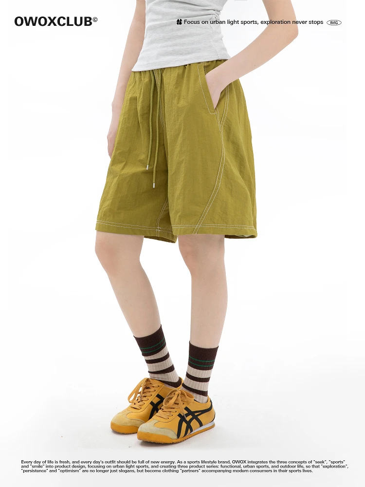 Outdoor Lightweight Loose Stitched Shape Sports Shorts Summer Unisex Five-Quarter Length Beach Pants Street Style Casual Pants