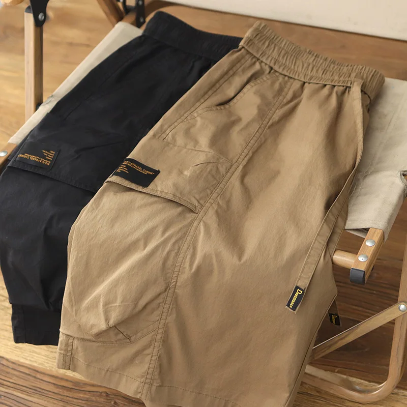 

Summer New American Retro Quick-Drying Elastic Waist Cargo Shorts Men's Simple Casual Loose Sports Straight Five-point Pants