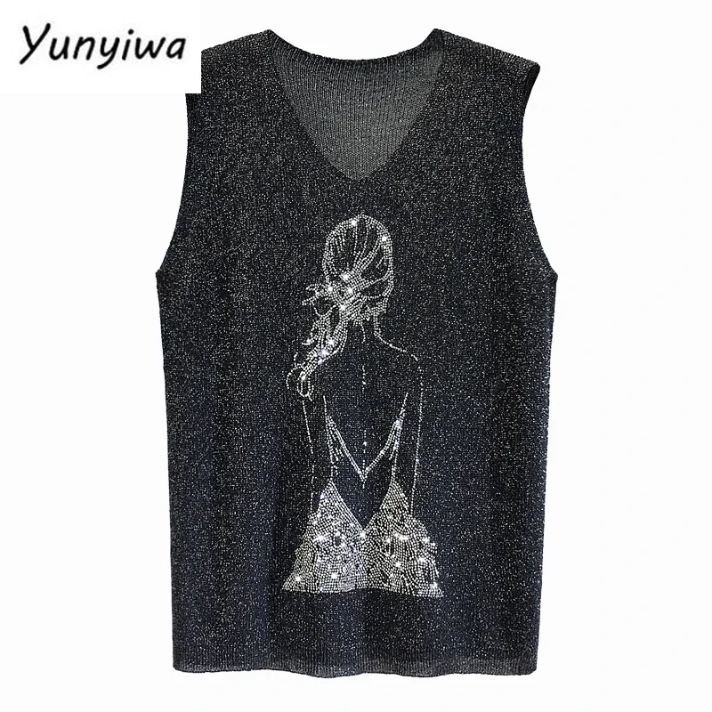 Knitted Vest Tank Top Women Onesize V-neck Streetwear Casual Tank Top Women Summer Thin Bright Silk Sleeveless Vest Outwear Tops