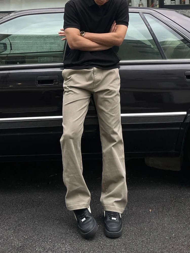 

Khaki Color Men's Workwear Pants Cleanfit American Retro 3D Tailoring Straight Leg Micro Flare Casual Long Trousers