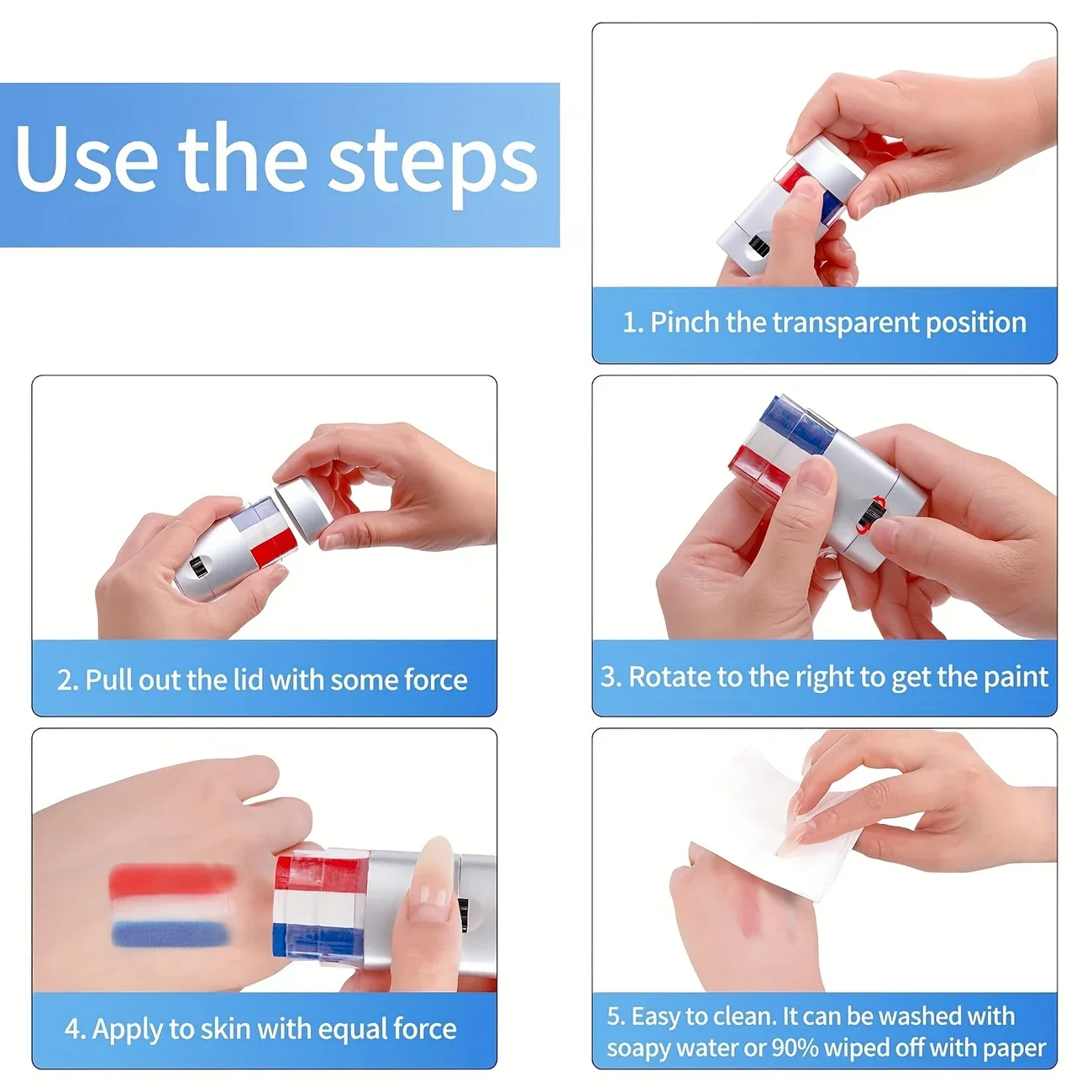 عصا طلاء الوجه باللون الأحمر والأبيض والأزرق القابلة للتعديل، فرشاة مروحة كرة القدم المخططة، طلاء الوجه والجسم، لعبة كرة القدم، ديكور التشجيع