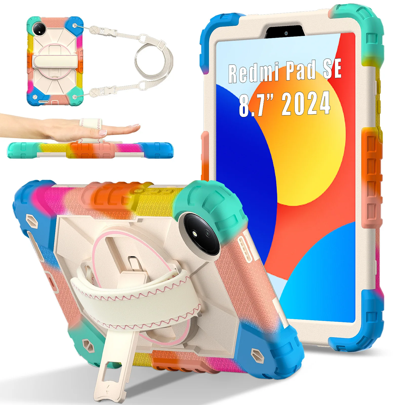 

Heavy Duty PC Armor Case For Redmi xiaomi pad SE 8.7" 2024 Case 360 Rotating Stand Strap Cover